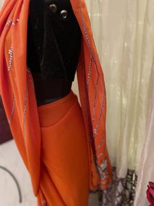 Elegant Orange Saree without blouse