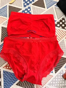 Red Lace Trim Panty & Bra Set
