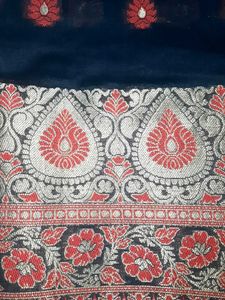 Elegant Black Saree with Red &amp; Gold Border.