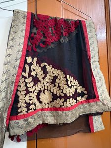 Embroidered Black Net Saree