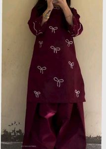 Maroon Embellished Kurta Set