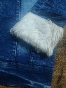 Blue Denim Jacket with Fur Trim