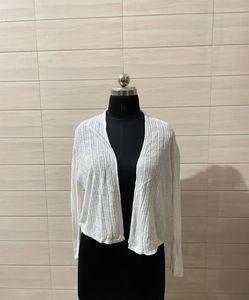 imported Light Grey Ribbed Open Cardigan