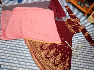 Anaarkali Maroon Colour zari Work