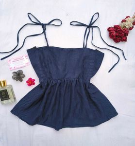 Chic Navy Tie-Strap Peplum Top🫶🏻