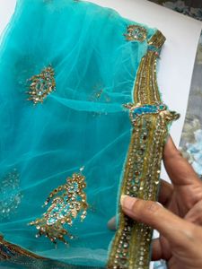Designer Shaded Blue Net Saree