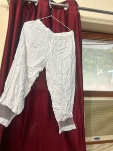 White Palazzo Pants with Lace Trim