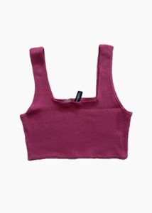 pink cropped rib knit top