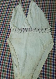 Cream Crochet One-Piece Swimsuit