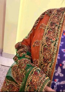 Exquisite Orange Embroidered Saree