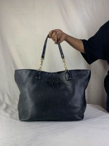 Authentic Tory Burch Black Leather Chain Tote