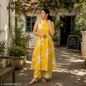 Yellow Floral Print Kurta