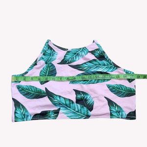 Pink Leaf Print Bikini Top
