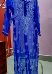 Royal Blue Georgette Chikankari Kurti With Inner