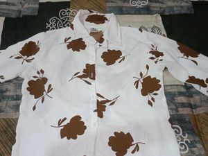White Floral Print Button-Up Shirt