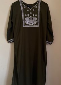 Elegant Dark Green Embroidered Kurta Dress