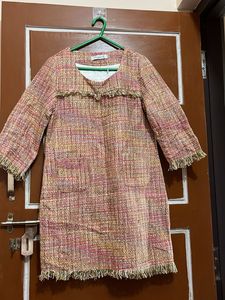 Chic Tweed Dress with Fringe Detail
