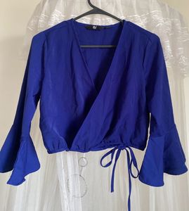 River Island Blue Wrap Top