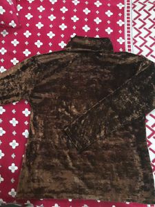 Dark Brown shinny high neck velvet top