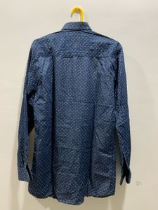 Blue Casual Denim Shirt With Micro Print