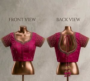 Silk blouse with Zari & Emerald Stone