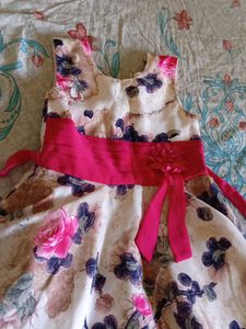 Beautiful Floral Dress with Pink Sash