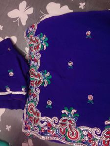Embroidered Royal Blue Saree