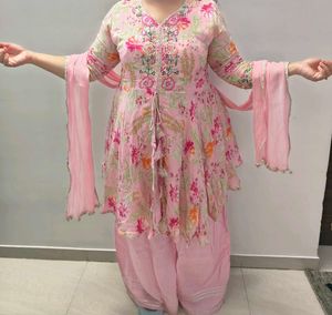 Beautiful Pink Floral Anarkali Gharara Suit Set