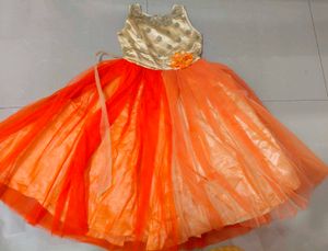 Orange Tulle Gown with Embellished Bodice