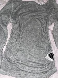 Grey Long Sleeve Ruched T-Shirt