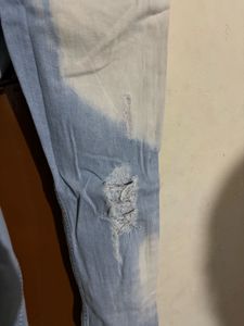 Two-Tone Denim Torn Jeans