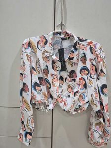 Cute Cartoon Print Cropped Shirt