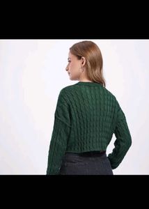 Green Cropped Knit Sweater