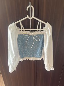 Sparkling Blue Square Neck Crop Top
