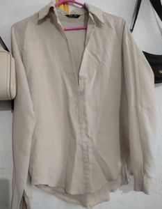 Classic Beige Long Sleeve Button-Up Shirt