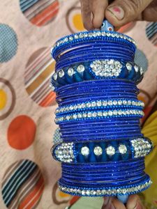 Blue Bangles with Rhinestone Embellishments