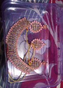 Pink Chokar Necklace with Earrings and Mangtika