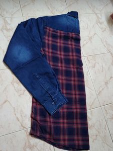 New Men's Denim &amp; Plaid Patchwork Shirt
