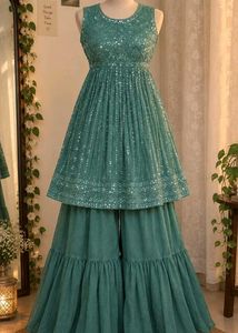 🌙 Green Mirror Work Sharara Set 💚