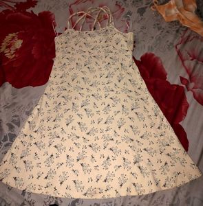 Floral A-Line Cami Dress Cream Yellow Mini Dres