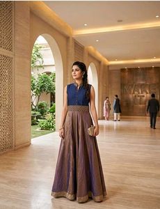 Dual-Tone Navy & Purple Silk Gown