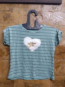 Striped Tee with Heart Detail