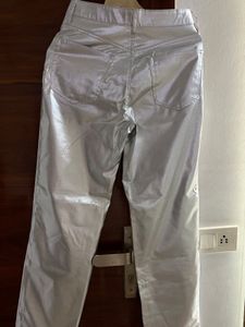 Metallic Silver Straight Leg Pants