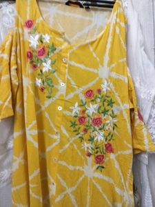 eembroidered cold shoulder yellow kurta