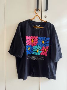 oversize Black Floral Graphic T-Shirt