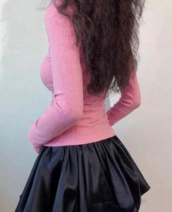 Pink Lace Square Neck Long Sleeve Top