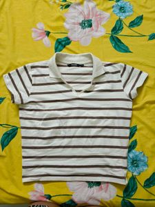 Striped Polo Neck fitted top