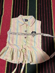 Cute Striped Baby Girl Top with Bear Badge