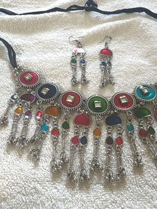 boho silver necklace set