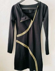Chic Black Dress with Gold Zipper Detail